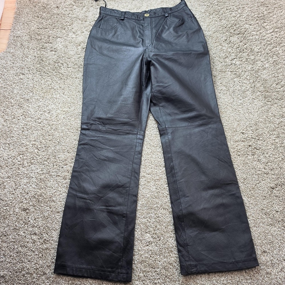 Newport News Pants Womens 14 Black Leather Lined Pockets Elastic Waist Y2K